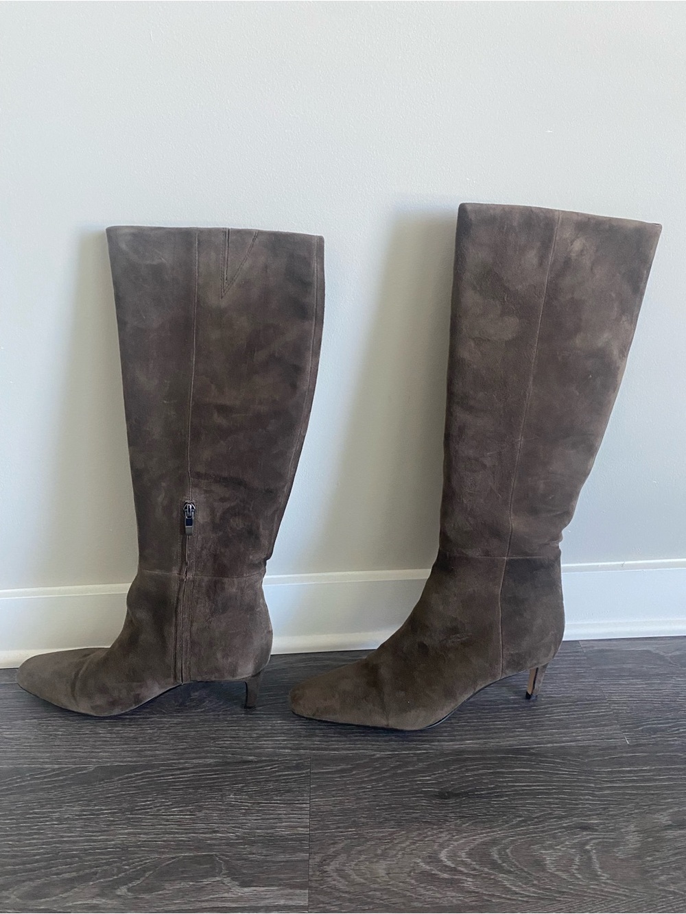Nine West Brown Genuine Suede Knee-High Pointed-Toe Kitten Heel Boots
